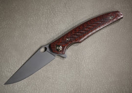 Cheburkov Knife Crow with an Insert, Steel Elmax, Handle Red and Black Carbon Bronze Anodized Titanium