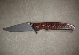 Cheburkov Knife Crow with an Insert, Steel Elmax, Handle Red and Black Carbon Bronze Anodized Titanium