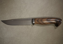 Cheburkov Knife Finnish, Steel S90V, Bolster Titanium, Handle Walnut Burl Wood, Full Length 264 mm