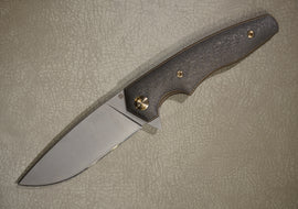 Cheburkov Knife Killer Whale, Steel Elmax, Handle Black Carbon Both Sides, Bronze Anodized Titanium