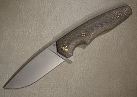 Cheburkov Knife Killer Whale, Steel Elmax, Handle Carbon Snake Skin Both Sides, Bronze Anodized Titanium