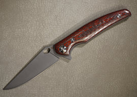 Cheburkov Knife Crow with an Insert, Steel Elmax, Handle Red and Black Carbon Gray Anodized Titanium