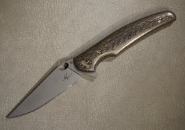 Cheburkov Knife Crow, Snake Skin Carbon Both Sides, Steel M398, Bronze Anodized Titanium