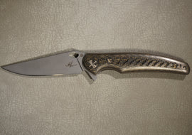 Cheburkov Knife Crow, Snake Skin Carbon Both Sides, Steel M398, Bronze Anodized Titanium