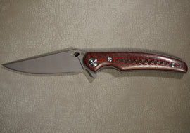 Cheburkov Knife Crow Carbon Both Sides, Steel M398, Handle Red and Black Carbon Gray Anodized Titanium