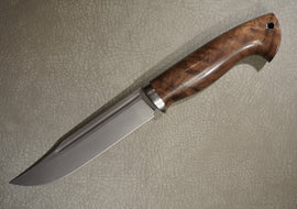 Cheburkov Knife Finnish, Steel S90V, Bolster Titanium, Handle Walnut Burl Wood, Full Length 264 mm