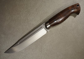 Cheburkov Knife Finnish, Steel S90V, Bolster Titanium, Full Tang, Handle Walnut Burl, Full Length 264 mm