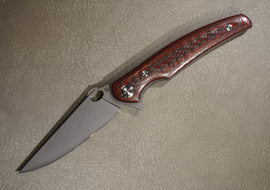 Cheburkov Knife Crow Carbon Both Sides, Steel Elmax, Handle Red and Black Carbon Gray Anodized Titanium
