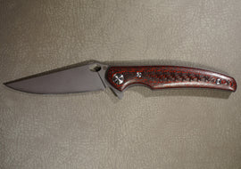 Cheburkov Knife Crow Carbon Both Sides, Steel Elmax, Handle Red and Black Carbon Gray Anodized Titanium