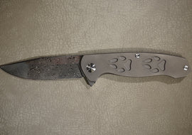 Cheburkov Knife Wolf, Paws, Steel Damascus, Handle Gray Anodized Titanium