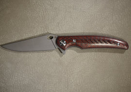 Cheburkov Knife Crow Carbon Both Sides, Steel S90V, Handle Red and Black Carbon Gray Anodized Titanium