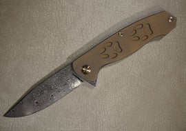 Cheburkov Knife Wolf, Paws, Steel Damascus, Handle Bronze Anodized Titanium