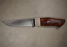 Kruchkov Knife Scout, Steel M398, Handle Iron Wood, Walrus Tusk Scrimshaw, Mosaic Pins, Full Length 255 mm, HRC 64