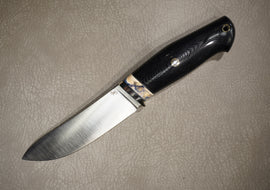Kruchkov Skinning Knife Varyag, Hidden Tang Design, Micarta, Mammoth Tooth, Mosaic Pins, S390 Steel