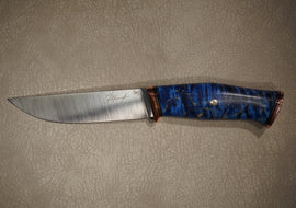 Kruchkov Skinning Knife Scout, Through Handle Design, Brass, Stab Karelian Birch, Mosaic Pins, Elmax