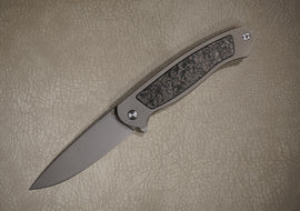 Cheburkov Knife Scout with an Insert, Steel M390, Handle Marble Carbon, Gray Anodized Titanium