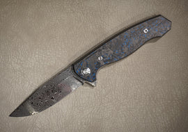 Cheburkov Knife Wolf with an Insert, Steel Damascus, Handle Carbon, Gray Anodized Titanium