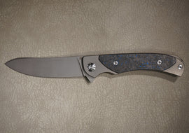 Cheburkov Knife Freeze with an Insert, Steel M390, Handle Carbon, Gray Anodized Titanium