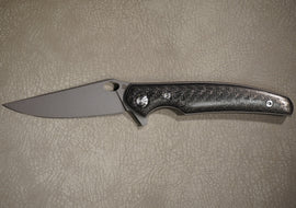 Cheburkov Knife Crow with an Insert, Steel M390, Handle Black Checkered Carbon, Gray Anodized Titanium