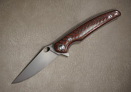 Cheburkov Knife Crow with an Insert, Steel M390, Handle Red and Black Carbon Gray Anodized Titanium
