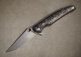 Cheburkov Knife Crow with an Insert, Steel M390, Handle Black Marble Carbon, Gray Anodized Titanium