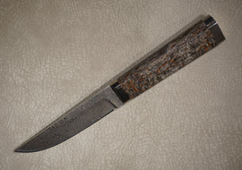 Cheburkov Knife Needle Sisu, Steel Damascus, Bolster Titanium, Handle Stabilized Birch, Full Length 228 mm