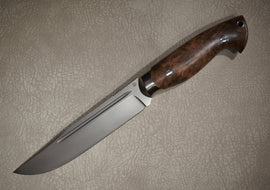 Cheburkov Knife Finnish, Steel Elmax, Bolster Titanium, Full Tang, Handle Walnut Burl, Full Length 264 mm