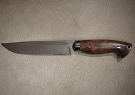 Cheburkov Knife Finnish, Steel Elmax, Bolster Titanium, Full Tang, Handle Walnut Burl, Full Length 264 mm