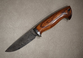 Cheburkov Knife Beam, Steel Damascus, Bolster Titanium, Handle Ironwood, Full Length, 240 mm