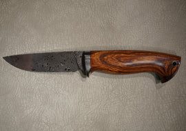 Cheburkov Knife Beam, Steel Damascus, Bolster Titanium, Handle Ironwood, Full Length, 240 mm