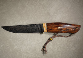 Kruchkov Knife Scout, Steel Mosaic Damascus, Handle Iron Wood, Mammoth Tooth, Mosaic Pins , Full Length 260 mm