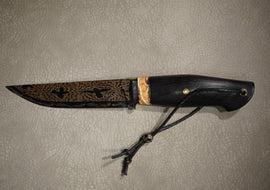 Kruchkov Knife Scout, Steel Mosaic Damascus, Handle Hornbeam, Mammoth Tooth, Mosaic Pins , Full Length 260 mm