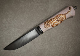 Knife Tiger, Steel Damascus, Handle Elk Horn, Through Handle Technology