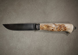 Knife Universal, Steel Damascus, Handle Elk horn, Through Handle Technology