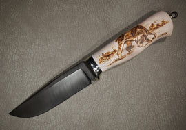 Knife Classic, Steel Damascus, Handle Elk Horn, Through Handle Installation