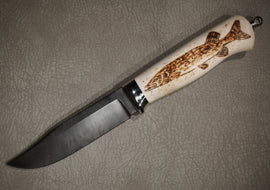 Knife Kumir, Steel Damascus, Handle Elk horn, Through Handle Technology