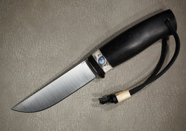 Sander Knife Barbus, Steel N690, Handle, Hornbeam, Corian, Scrimshaw, Number 1381