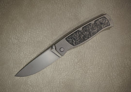 Cheburkov Knife Sparrow Large With Insert, Steel M390, Handle Marble Black Carbon Gray Titanium