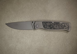 Cheburkov Knife Sparrow Large With Insert, Steel M390, Handle Marble Black Carbon Gray Titanium