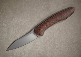 Cheburkov Knife Russian with Insert, Steel M390, Handle Black Red Carbon, Bronze Anodized Titanium