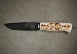 Knife Classic, Steel Damascus, Handle Elk Horn, Through Handle Installation