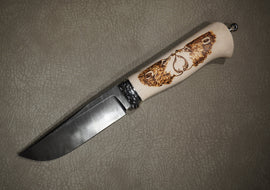 Knife Elk, Steel Damascus, Handle Elk Horn, Through Handle Installation