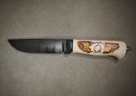 Knife Elk, Steel Damascus, Handle Elk Horn, Through Handle Installation