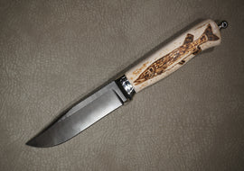 Knife Kumir, Steel Damascus, Handle Elk horn, Through Handle Technology