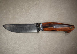 Kruchkov Skinning Knife Varyag, Hidden Tang Design, Ironwood, Mosaic Pins, Mammoth Tooth, M390 Steel, HRC 62