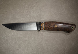 Knife Scout, Steel S390, Handle Stabilized Karelian Birch, Mammoth Tooth, Mosaic Pins, HRC 67