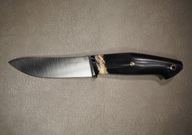 Kruchkov Skinning Knife Varyag, Hidden Tang Design, Micarta, Mammoth Tooth, Mosaic Pins, S390 Steel, HRC-67