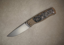 Cheburkov Knife Sparrow Large With Insert, Steel M390, Handle Marble Black Carbon Bronze Titanium