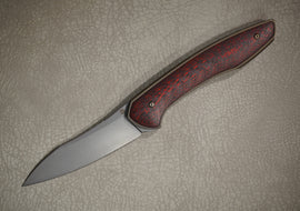 Cheburkov Knife Russian with Insert, Steel Elmax, Handle Black Red Carbon, Bronze Anodized Titanium