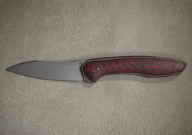 Cheburkov Knife Russian with Insert, Steel Elmax, Handle Black Red Carbon, Bronze Anodized Titanium
